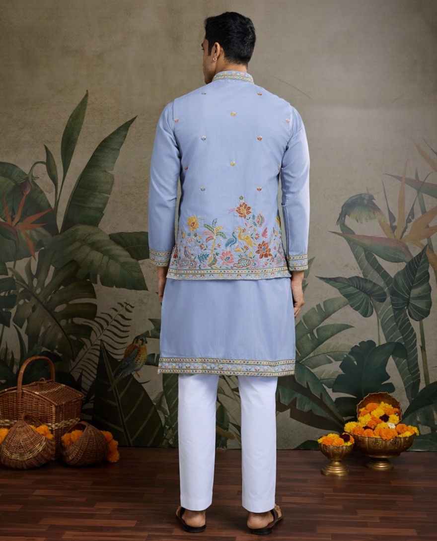 61237-blue - Sky Blue Men's Kurta Koti Set – Stylish & Elegant